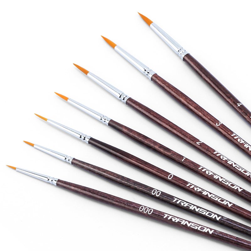 Transon Small Detail Paint Brushes 7pcs for Model Painting Acrylic, Gouache, Oil, Tempera and Face Painting - Image 1