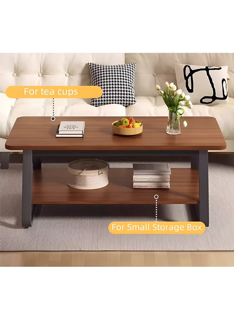 Taimi 2-Tier Wooden Coffee Table with Metal Legs, Modern Design Center Table for Living Room and Office, 100x60x48cm - Brown - Image 5