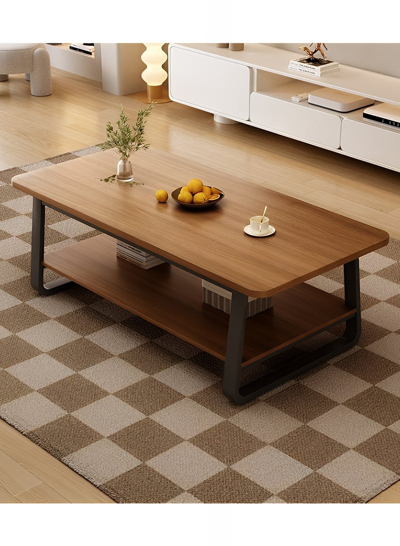 Taimi 2-Tier Wooden Coffee Table with Metal Legs, Modern Design Center Table for Living Room and Office, 100x60x48cm - Brown - Image 3