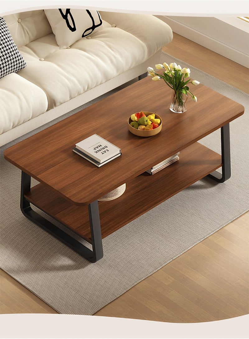 Taimi 2-Tier Wooden Coffee Table with Metal Legs, Modern Design Center Table for Living Room and Office, 100x60x48cm - Brown - Image 4