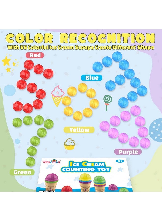 Dreamon Ice Cream Color Sorting Toys For Toddlers Montessori Counting Pretend Play Toys 76 Pieces Early Math Manipulatives Learning Toys With 10 Educational Number Cards For Preschool Kids - Image 5