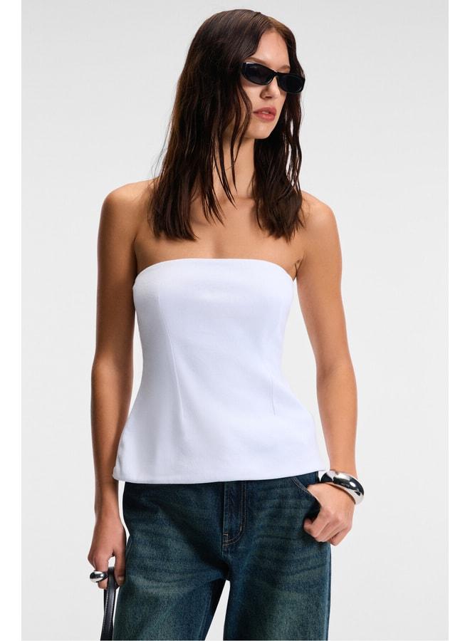 GRIMELANGE ORIANA Women's Slim Fit Strapless White Blouse. - Image 3