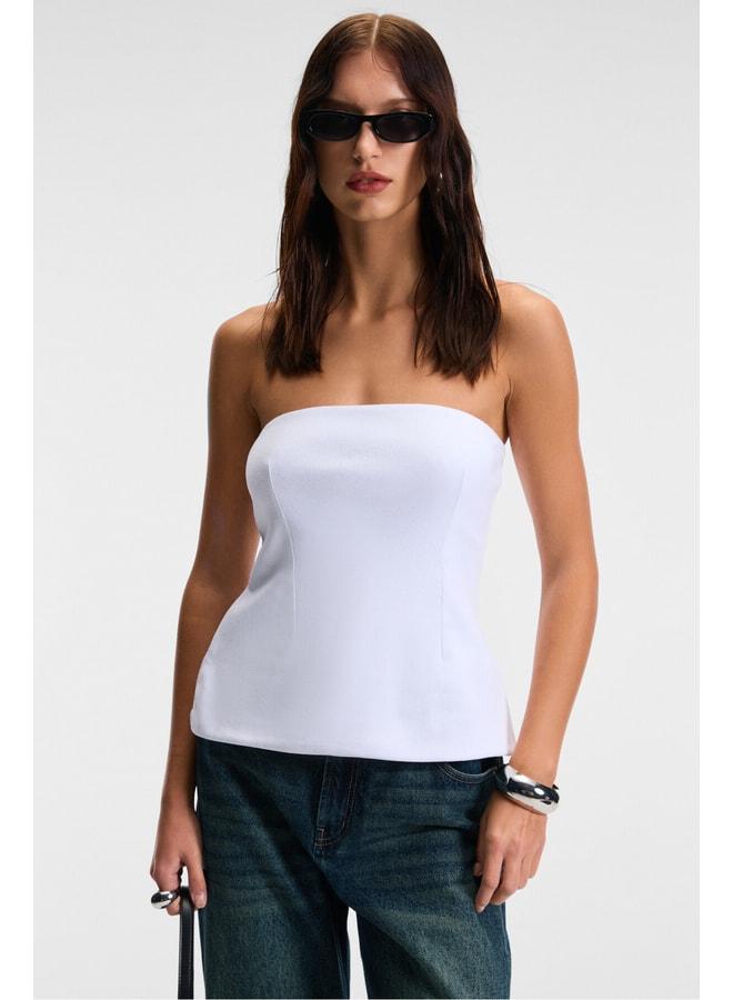 GRIMELANGE ORIANA Women's Slim Fit Strapless White Blouse. - Image 1