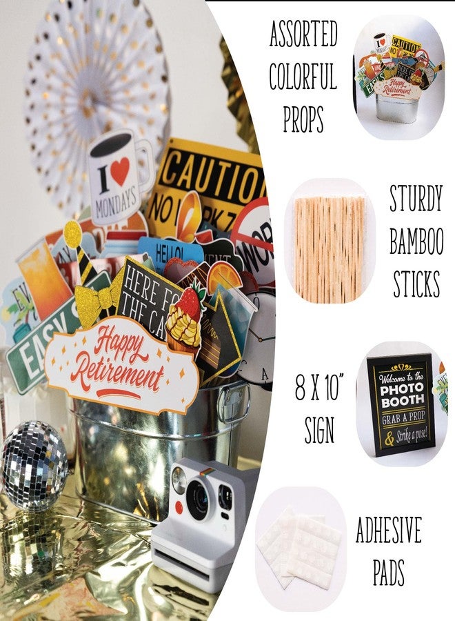 Outside The Booth Retirement Photo Booth Props - 41-pc Photobooth Kit with 8 x 10-Inch Sign, 60 Adhesive Pads, 45 Sticks - Retirement Party Decorations - Retirement Party Props - Image 2
