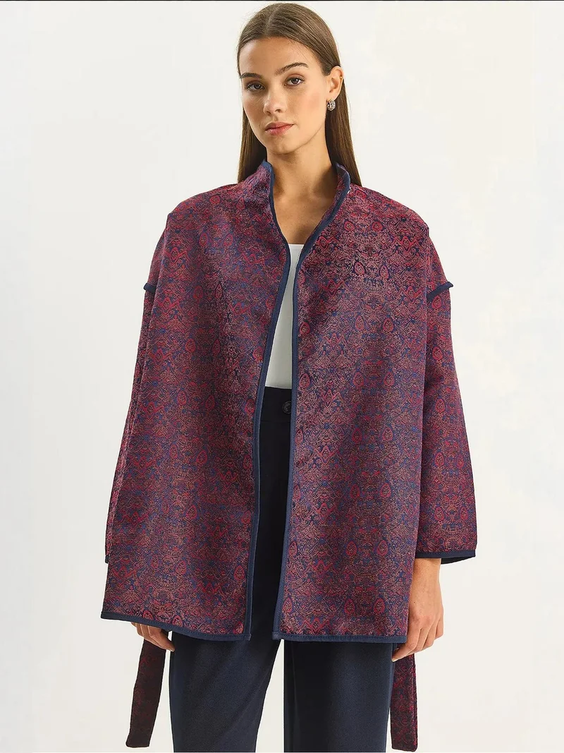 Bianco Lucci LUCCI Oversized Jacquard Pattern Buckle Closure Jacket