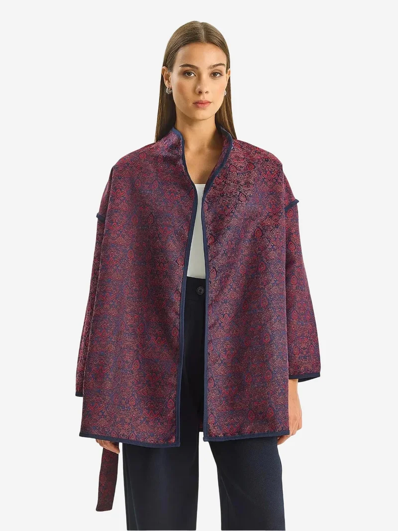 Bianco Lucci LUCCI Oversized Jacquard Pattern Buckle Closure Jacket