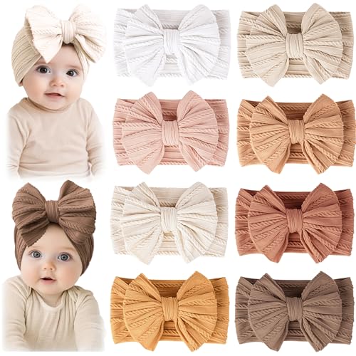 Prohouse 8 Pack Baby Headbands Soft Nylon Hairbands Hair Bows for Newborns Infants Toddlers and Baby Girls Elastic Hairbands for Daily Wear, Photoshoots - Image 1