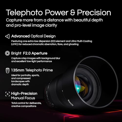 Rokinon 135mm F20 ED UMC Telephoto Lens for Fujiffilm X Full Frame Compatible Ultra MultiCoated Manual Focus Removable Lens Hood Ideal for Portraits LowLight Photography - Image 3