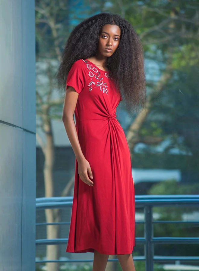 Virgio  VIRGIO Viscose Stretch Twisted Waist Dress for Women | Best Price UAE