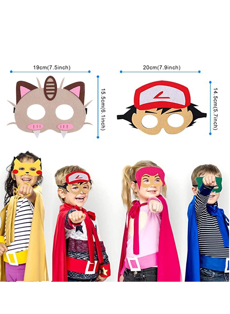 SOLARAE Anime kemon birthday party supplies 12pcs pika theme blanket mask suitable for children's roleplaying decorations and Red Blue Black Green Pink 67x55x02 - Image 4