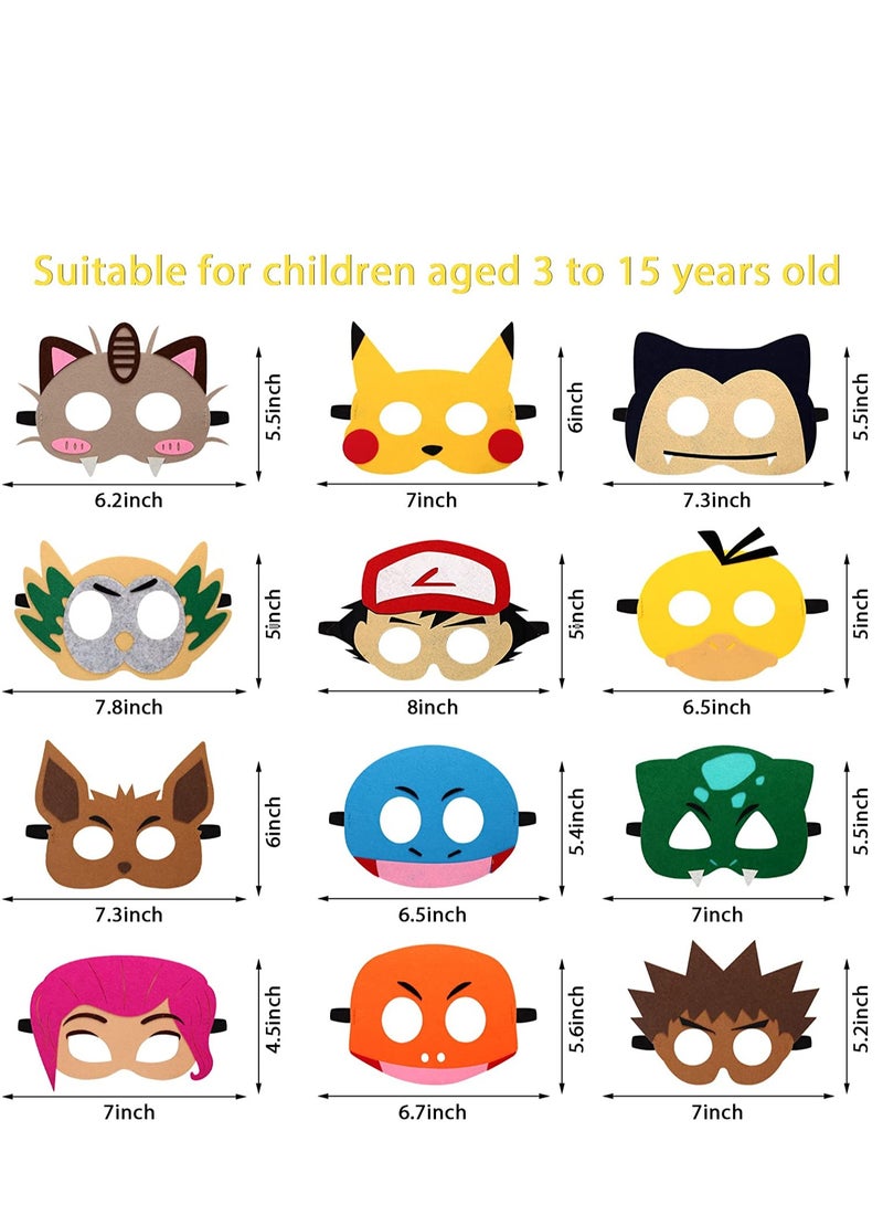 SOLARAE Anime kemon birthday party supplies 12pcs pika theme blanket mask suitable for children's roleplaying decorations and Red Blue Black Green Pink 67x55x02 - Image 5