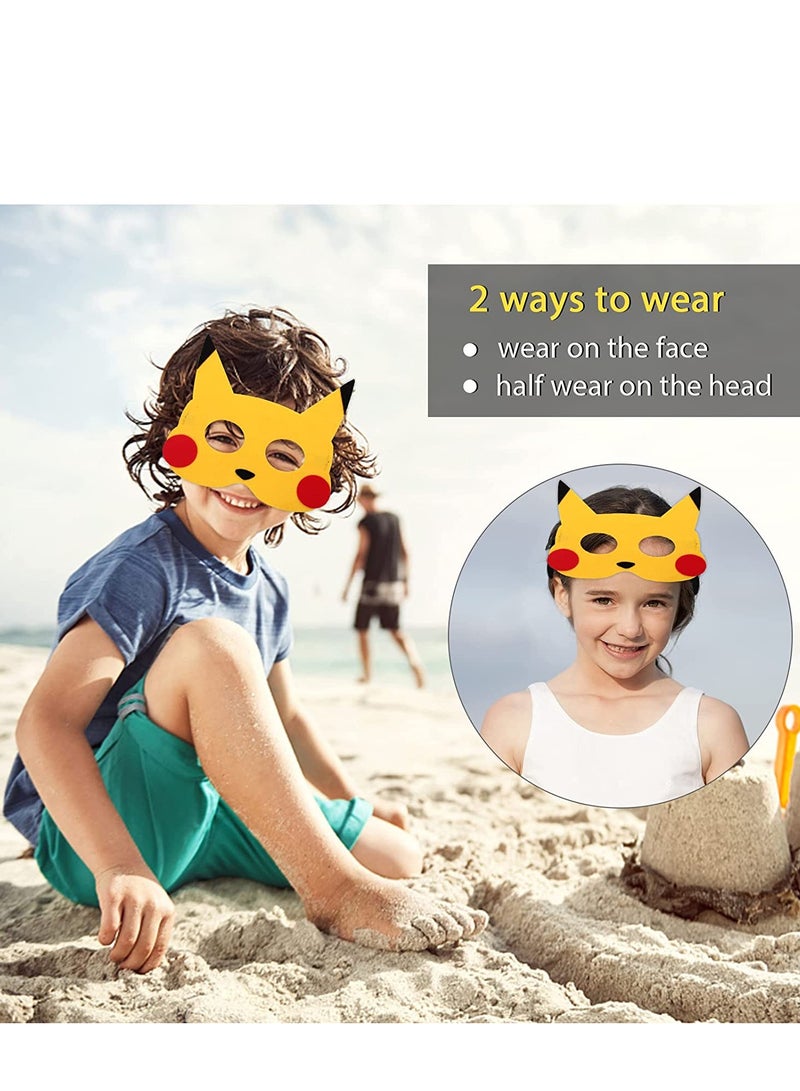 SOLARAE Anime kemon birthday party supplies 12pcs pika theme blanket mask suitable for children's roleplaying decorations and Red Blue Black Green Pink 67x55x02 - Image 3