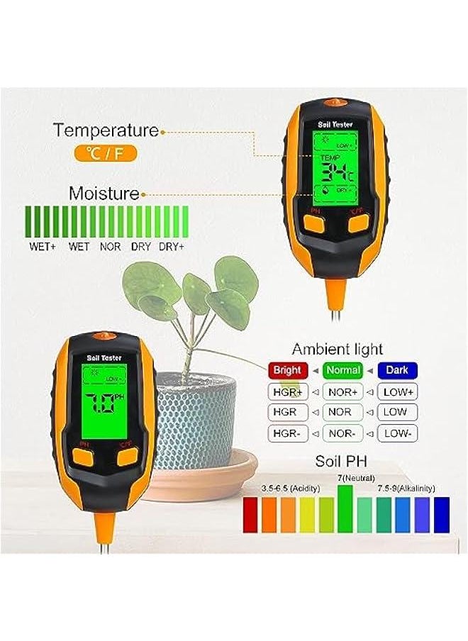 Beauenty 4-in-1 Soil Moisture Meter,Digital Plant Temperature/Soil Moisture/PH Meter/Sunlight Intensity/Environment Humidity Backlight LCD display Soil Test Meter for Gardening, Farming,and Outdoor Plants  - Image 2