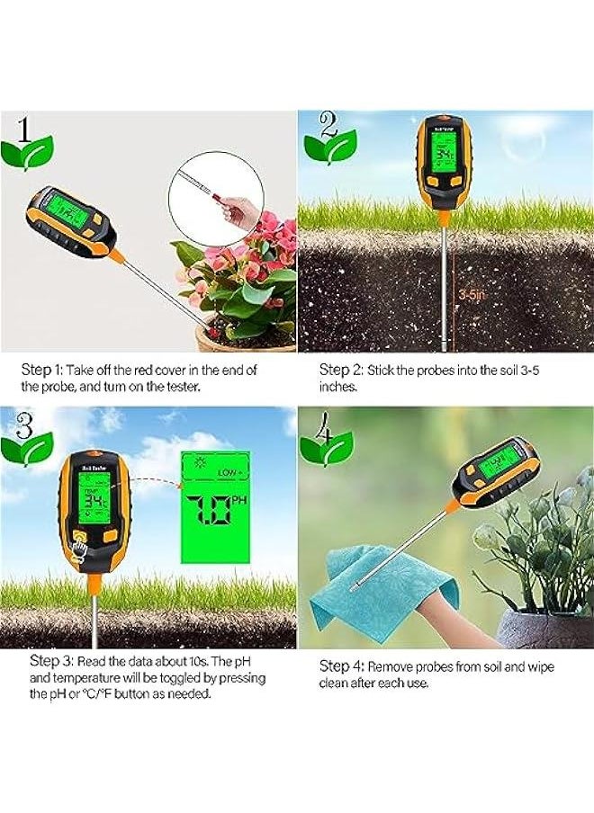 Beauenty 4-in-1 Soil Moisture Meter,Digital Plant Temperature/Soil Moisture/PH Meter/Sunlight Intensity/Environment Humidity Backlight LCD display Soil Test Meter for Gardening, Farming,and Outdoor Plants  - Image 3