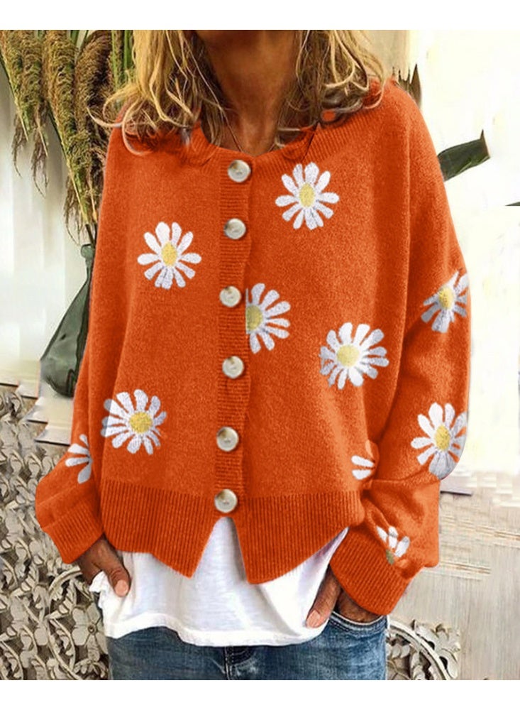 NIBEMINENT Fashion Floral Knitted Cardigan Women Sweaters Soft Spring Autumn Coat Button Long Sleeve Tops Design Outerwear Cardigans - Image 1