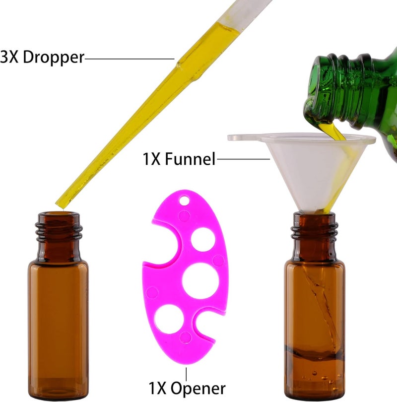 MAXMAU Glass Bottles with Metal Ball Roller for Essential Oils - 24 Pack 5mL Amber Bottles - Refillable - Image 2