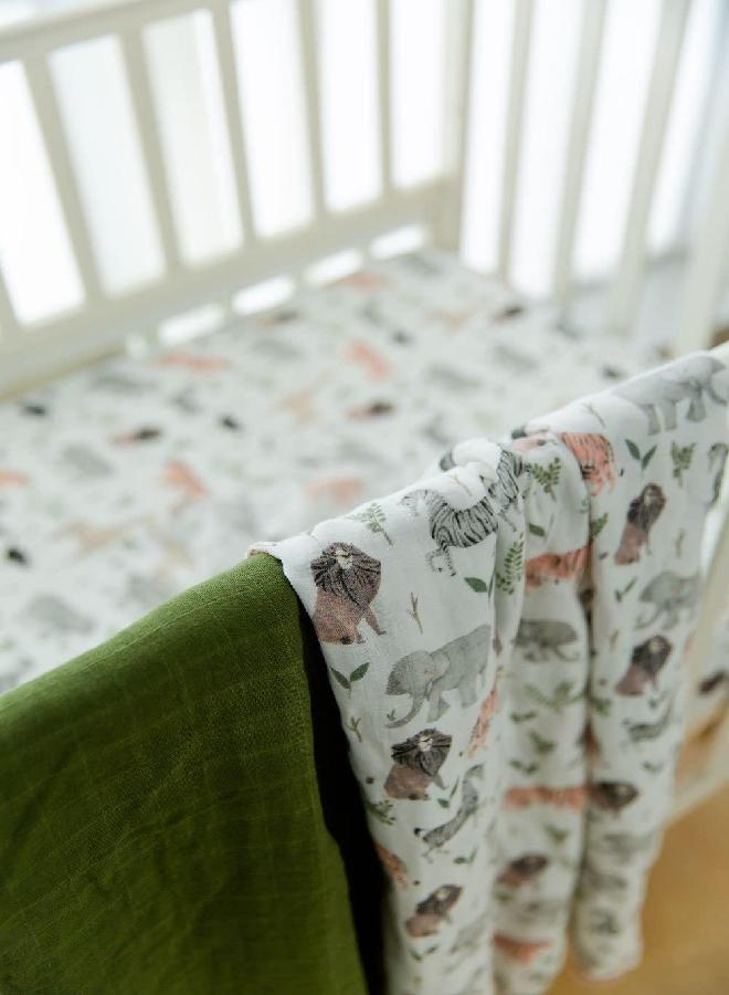 Little Jump Little Jump Bamboo Muslin Swaddle Blankets - 2 Pack Jungle & Green - Softest Baby Receiving Blankets for Boys and Girls (Jungle & Green)  - Image 3
