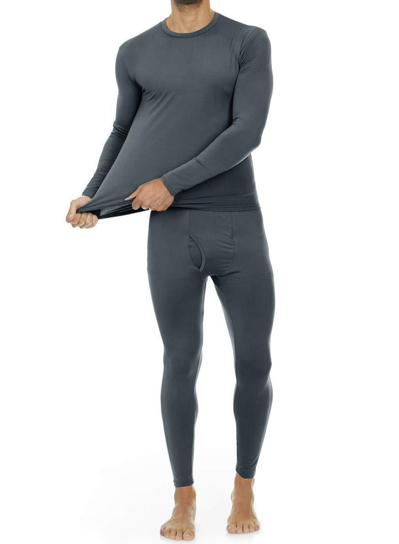 طقم ملابس داخلية حرارية قطنية للرجال، قميص وبنطلون وملابس داخلية طويلة، رمادي - Image 1
