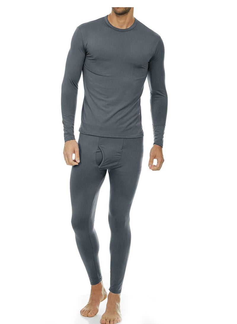 طقم ملابس داخلية حرارية قطنية للرجال، قميص وبنطلون وملابس داخلية طويلة، رمادي - Image 2