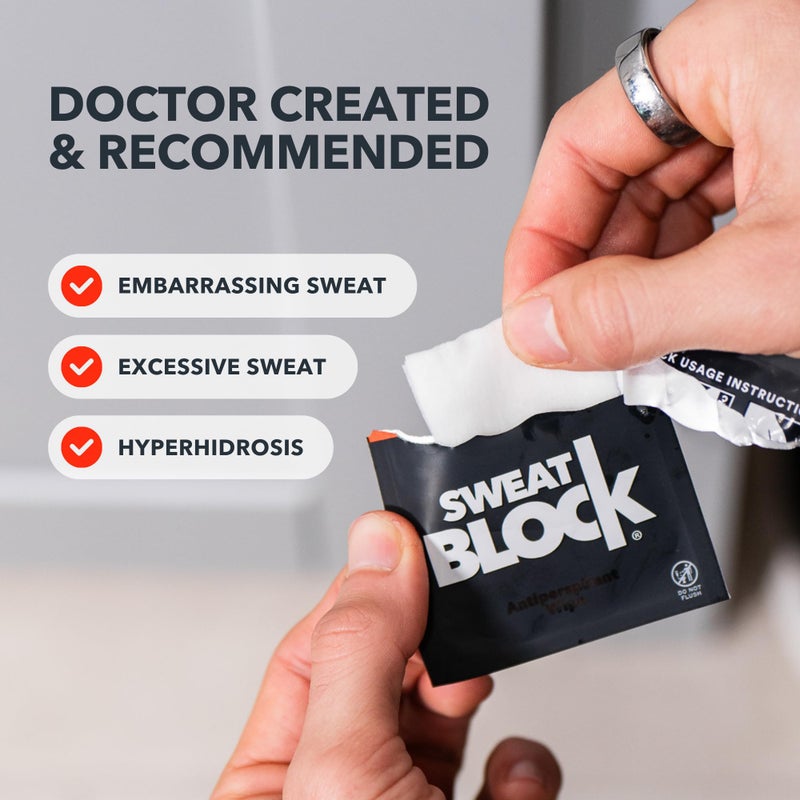 SweatBlock Clinical Strength Antiperspirant Wipes for Men Women Excessive Sweat Protection Hyperhidrosis Treatment Stops Underarm Perspiration Up to 7 Days Includes 10 Individually Wrapped Sweat Wipes - Image 3