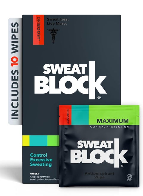 SweatBlock Max Clinical Antiperspirant Wipes - For Excessive Sweating & Hyperhidrosis - Up to 7 Days Protection/Wipe - Unisex - 10 Wipes
