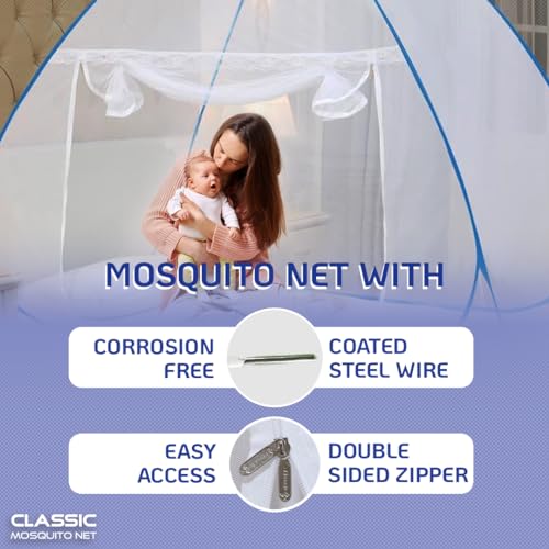 Classic Mosquito Net for Single Bed Foldable Machardani Polyester Strong 30GSM mesh, PVC Coated Steel Wire (Full Pink+Heart) - Image 3
