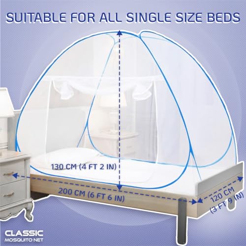 Classic Mosquito Net for Single Bed Foldable Machardani Polyester Strong 30GSM mesh, PVC Coated Steel Wire (Full Pink+Heart) - Image 2