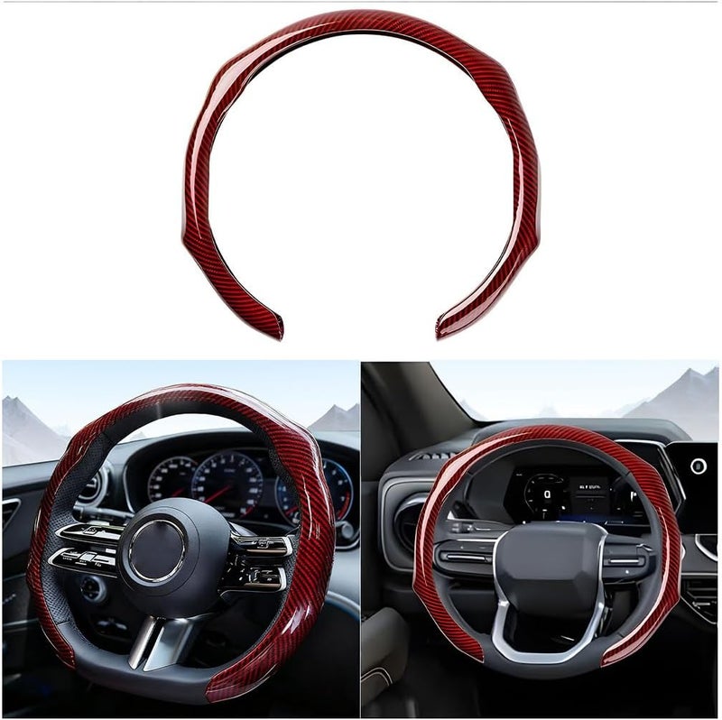Sandfren Carbon Fiber Car Steering Wheel Cover, Non-Slip Comfortable Vehicle Steering Protector, Automotive Interior Wheel Wrap Cover Decoration Accessories, Universal Fit (Red) - Image 1