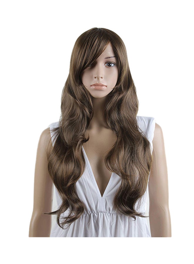 نيبمينينت Long Curly Light Brown Hair Side Bangs Wavy Cosplay Party Wig - Image 1
