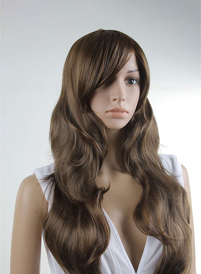 نيبمينينت Long Curly Light Brown Hair Side Bangs Wavy Cosplay Party Wig - Image 2
