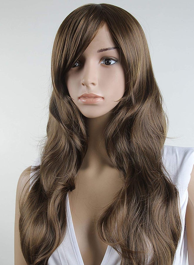نيبمينينت Long Curly Light Brown Hair Side Bangs Wavy Cosplay Party Wig - Image 3