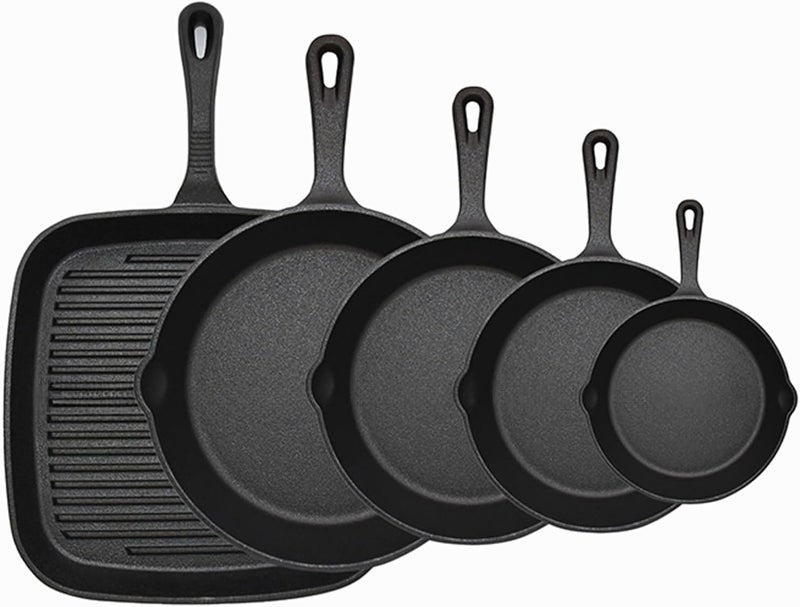 OHAHO Heavy Duty Cast Iron Skillet Set - Multi-Size Grill Frying Pans for Stovetop, Oven Safe & Induction Compatible - Durable Outdoor Camping Cookware for Steak & More - Image 1