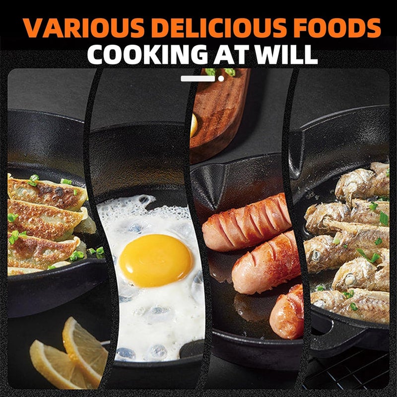 OHAHO Heavy Duty Cast Iron Skillet Set - Multi-Size Grill Frying Pans for Stovetop, Oven Safe & Induction Compatible - Durable Outdoor Camping Cookware for Steak & More - Image 5