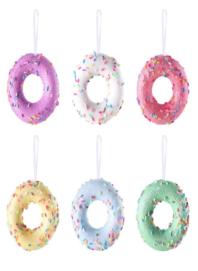 بالونار زينة حفلات عيد الميلاد على شكل دونات، 6 قطع من زينة حلوى معلقة لشجرة عيد الميلاد، مجموعة قلادات دونات صغيرة بألوان الماكرون لحفلات عيد الميلاد ورأس السنة وعيد الفصح وأعياد الميلاد المنزلية (دونات) - Image 1