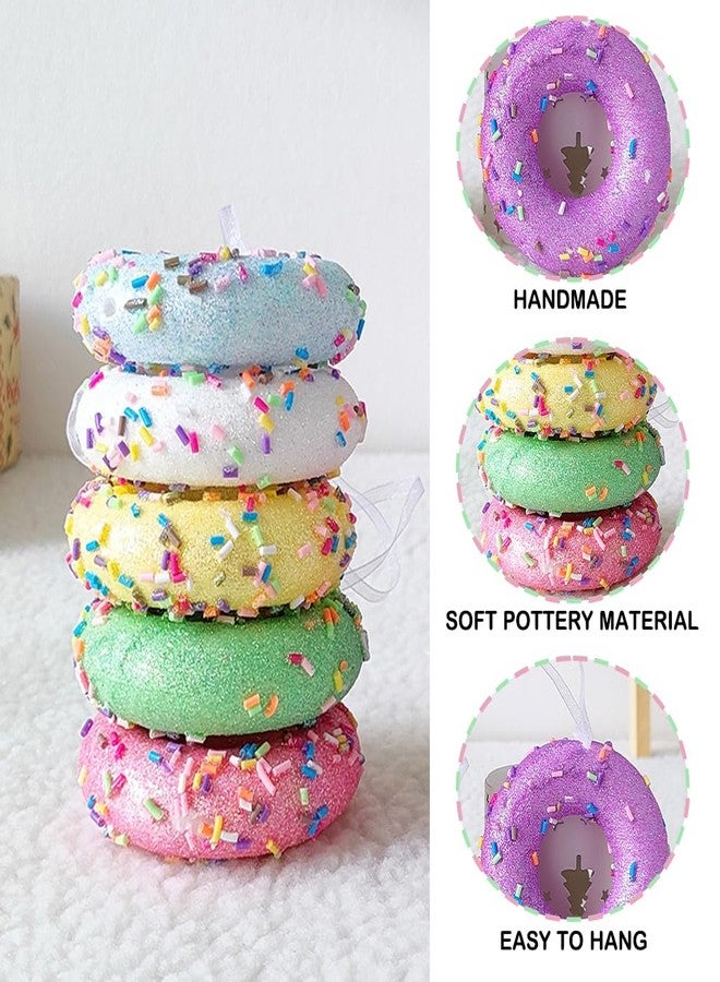 بالونار زينة حفلات عيد الميلاد على شكل دونات، 6 قطع من زينة حلوى معلقة لشجرة عيد الميلاد، مجموعة قلادات دونات صغيرة بألوان الماكرون لحفلات عيد الميلاد ورأس السنة وعيد الفصح وأعياد الميلاد المنزلية (دونات) - Image 3