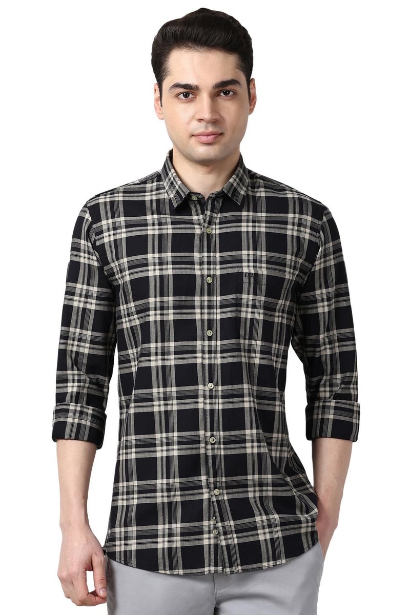 Peter England Large Checkered Cotton Shirt for Men – Full Sleeves, Smart Casual Black - Image 1