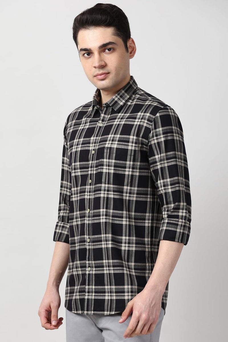 Peter England Large Checkered Cotton Shirt for Men – Full Sleeves, Smart Casual Black - Image 2