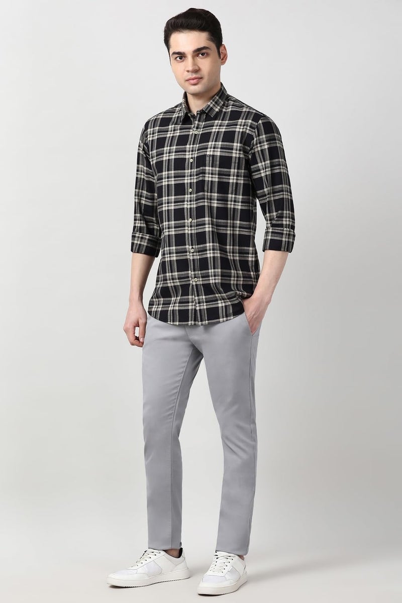 Peter England Large Checkered Cotton Shirt for Men – Full Sleeves, Smart Casual Black - Image 5