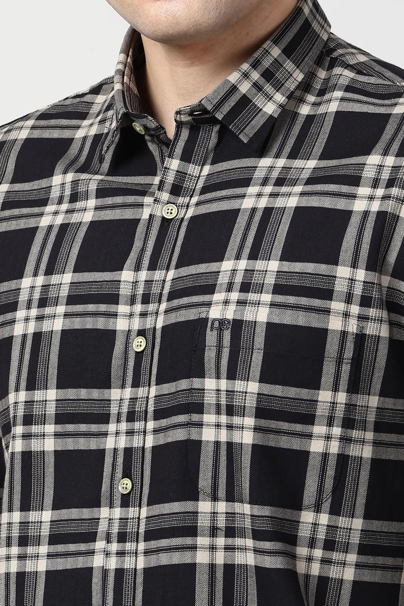 Peter England Large Checkered Cotton Shirt for Men – Full Sleeves, Smart Casual Black - Image 4