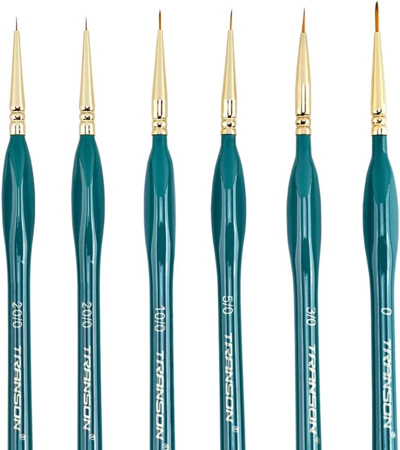TRANSON Detail Thin Paint Brush Set 6pcs for Model Minature Craft and Art Painting Green - Image 1