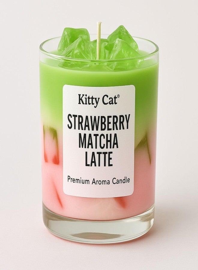 Kitty Cat® Strawberry Matcha Latte Candle - Sweet Berry & Matcha Aroma |Café Latte Drink Design | Gel + Soy Wax Blend | Long Burning | Aesthetic Home Décor & Gifting for Bedroom & Café Lovers | 200g - Image 1