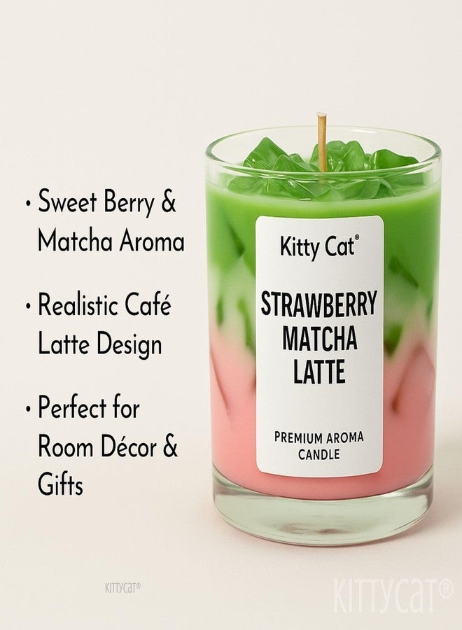 Kitty Cat® Strawberry Matcha Latte Candle - Sweet Berry & Matcha Aroma |Café Latte Drink Design | Gel + Soy Wax Blend | Long Burning | Aesthetic Home Décor & Gifting for Bedroom & Café Lovers | 200g - Image 2