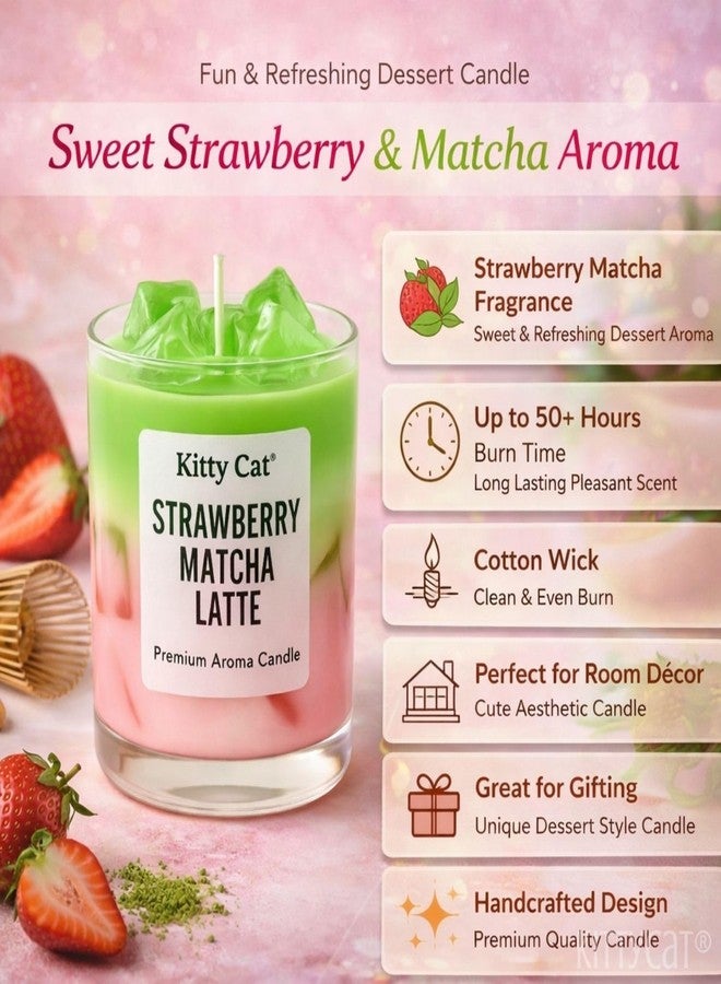 Kitty Cat® Strawberry Matcha Latte Candle - Sweet Berry & Matcha Aroma |Café Latte Drink Design | Gel + Soy Wax Blend | Long Burning | Aesthetic Home Décor & Gifting for Bedroom & Café Lovers | 200g - Image 5