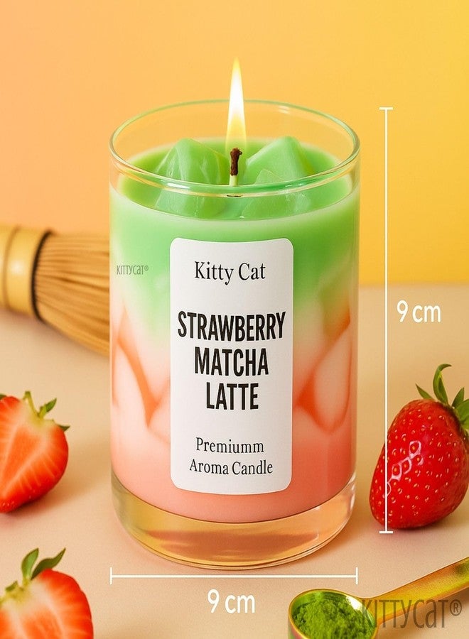 Kitty Cat® Strawberry Matcha Latte Candle - Sweet Berry & Matcha Aroma |Café Latte Drink Design | Gel + Soy Wax Blend | Long Burning | Aesthetic Home Décor & Gifting for Bedroom & Café Lovers | 200g - Image 3