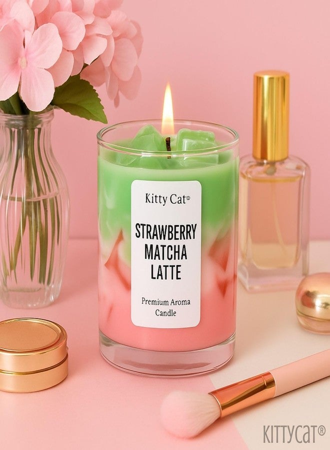 Kitty Cat® Strawberry Matcha Latte Candle - Sweet Berry & Matcha Aroma |Café Latte Drink Design | Gel + Soy Wax Blend | Long Burning | Aesthetic Home Décor & Gifting for Bedroom & Café Lovers | 200g - Image 4