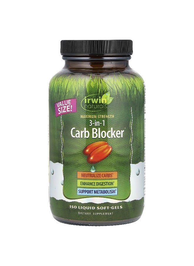 Irwin Naturals Irwin Naturals, 3-in-1 Carb Blocker®, Maximum Strength, 150 Liquid Soft-Gels 