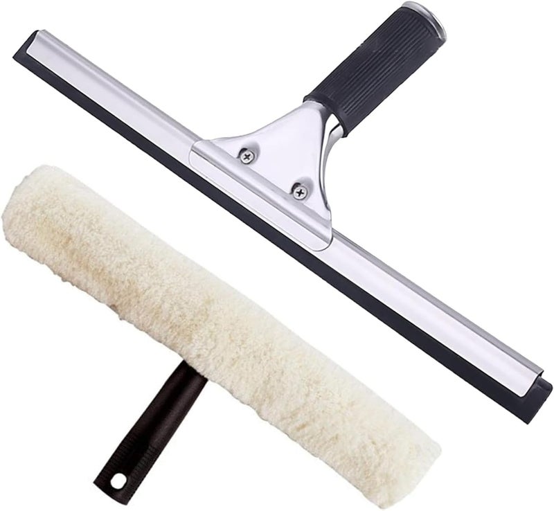 Shower Squeegee, Stainless Steel Window Squeegee for Car Floor Bathroom Mirror Glass, All-Purpose Cleaner With Blades 35CM (14)
