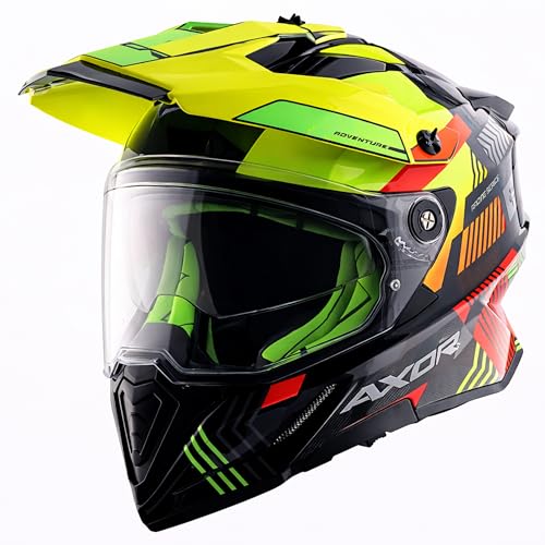 Axor X-Cross Gambling ISI ECE and DOT Certified Premium Off-Road Full Face Helmet with Pinlock Fitted Dual Visors and Stylish Peak-Black Neon Yellow-XL - Image 1