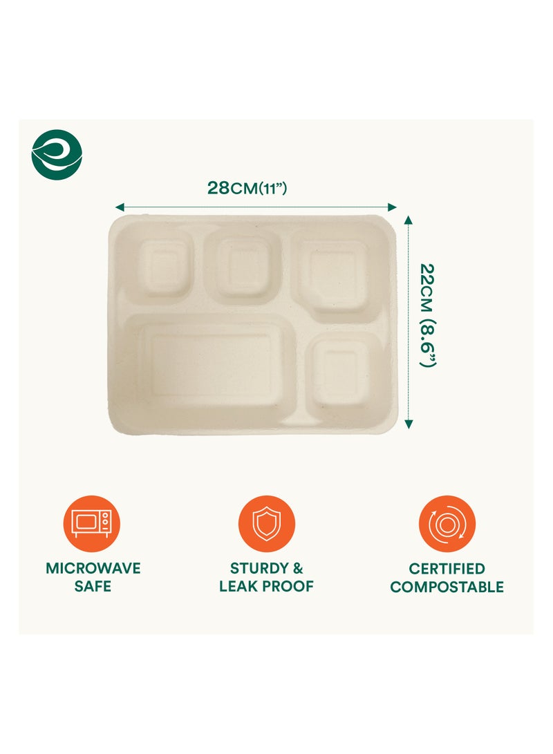 ECO SOUL 10 Piece Set - Bagasse Meal Tray with five Compartments, Organic, Disposable, Eco Friendly,  (Unbleached) - Image 2