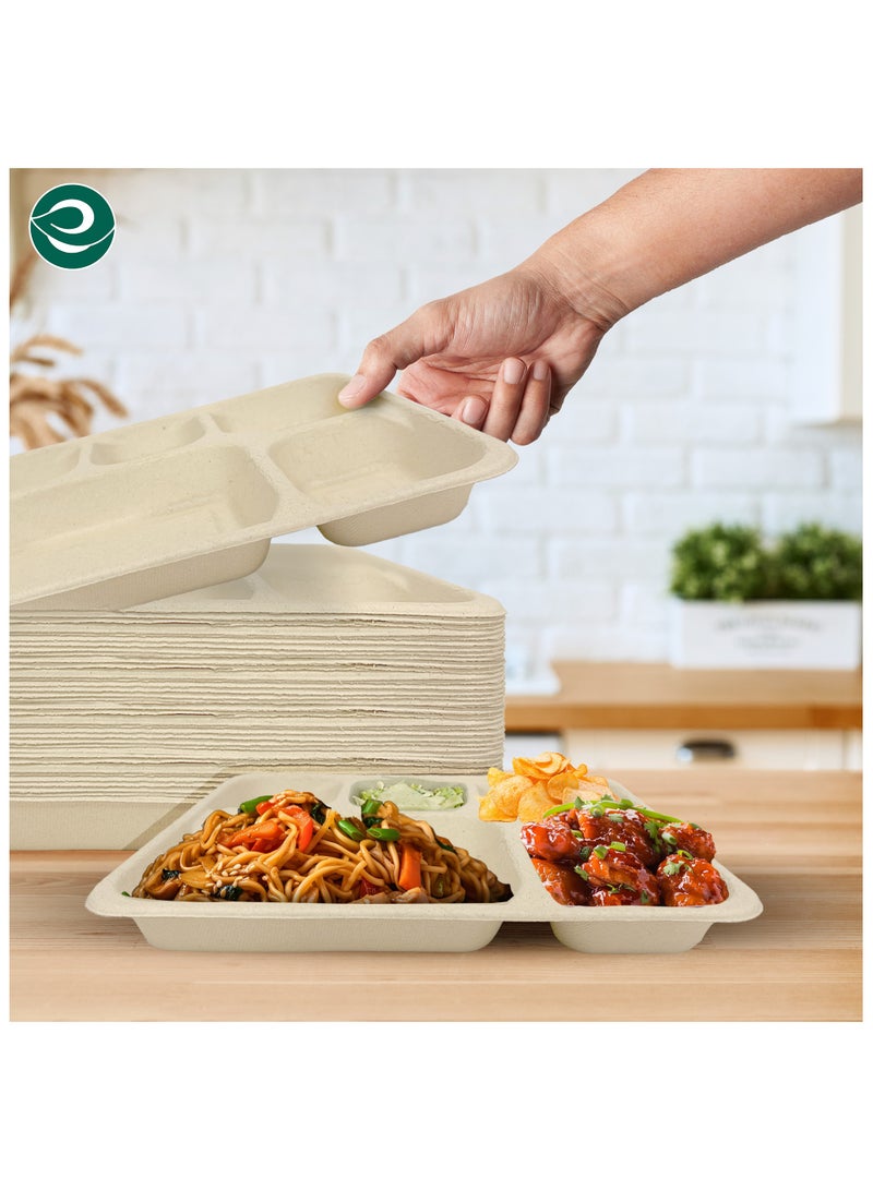 ECO SOUL 10 Piece Set - Bagasse Meal Tray with five Compartments, Organic, Disposable, Eco Friendly,  (Unbleached) - Image 5